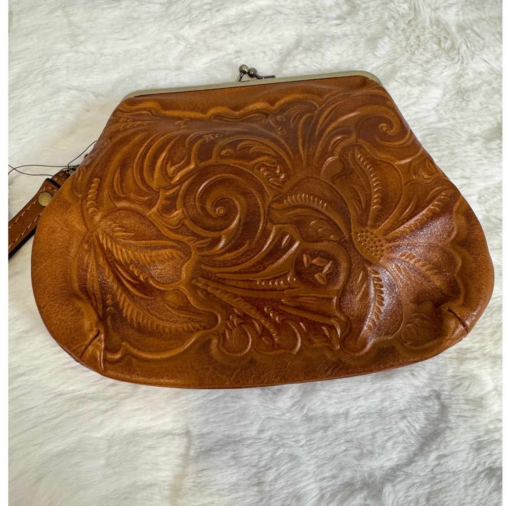 Patricia Nash Embossed Brown Leather Wristlet Clutch - Picture 2 of 9